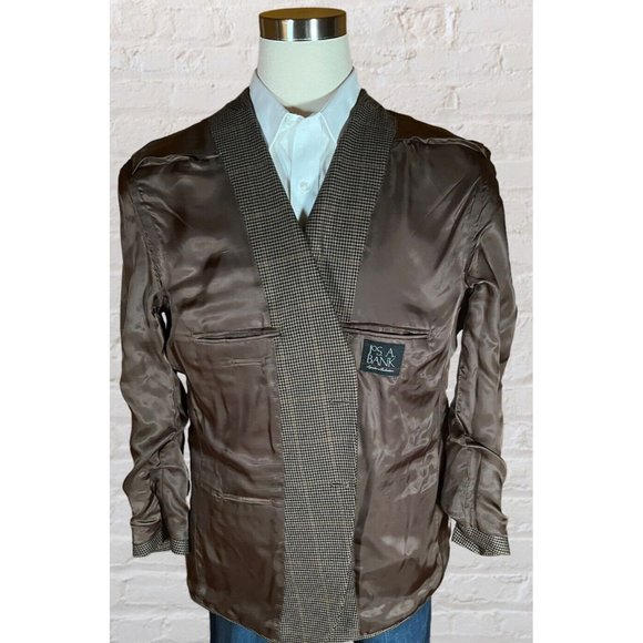 Jos A Bank 46R Signature Houndstooth Blazer Coat Jacket Silk Camelhair - Picture 8 of 14
